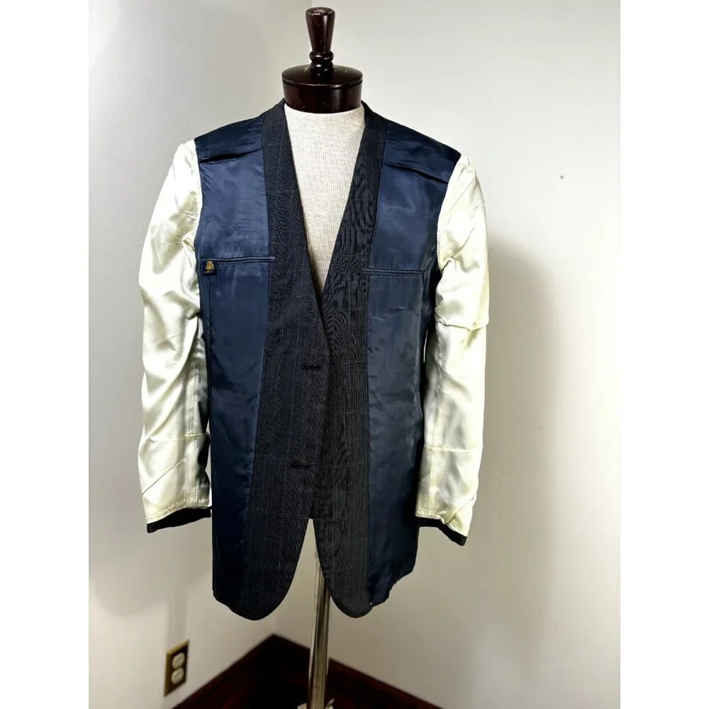 Brooks Brother Men's Sport Coat Blazer Size 41L Windowpane Gray Blue Suit Jacket